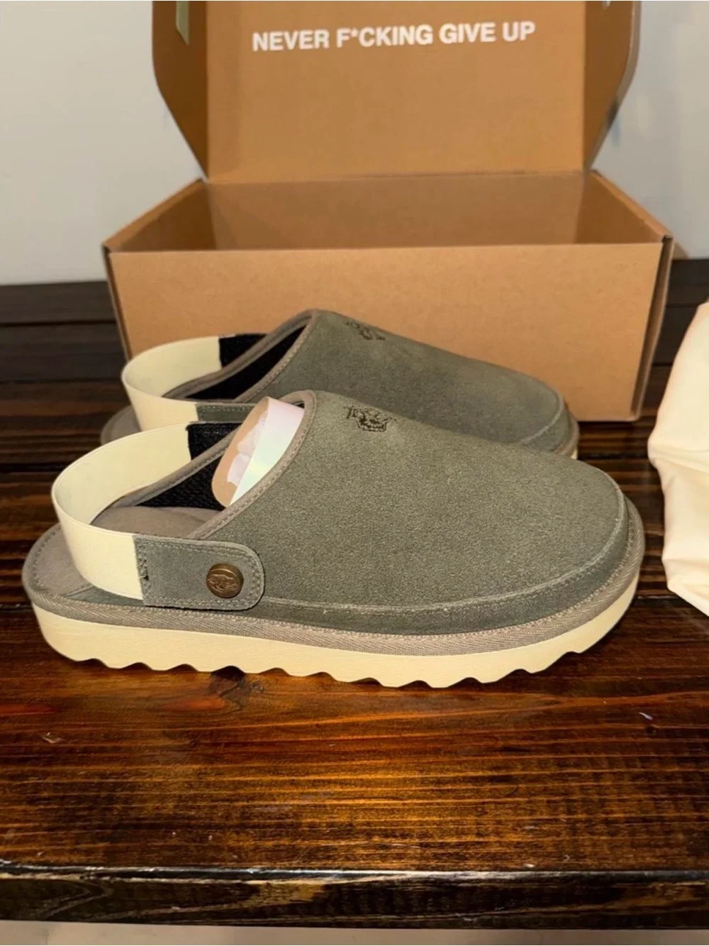 Darc Sport Olive Suede Slip-On Loafers with Cream Strap